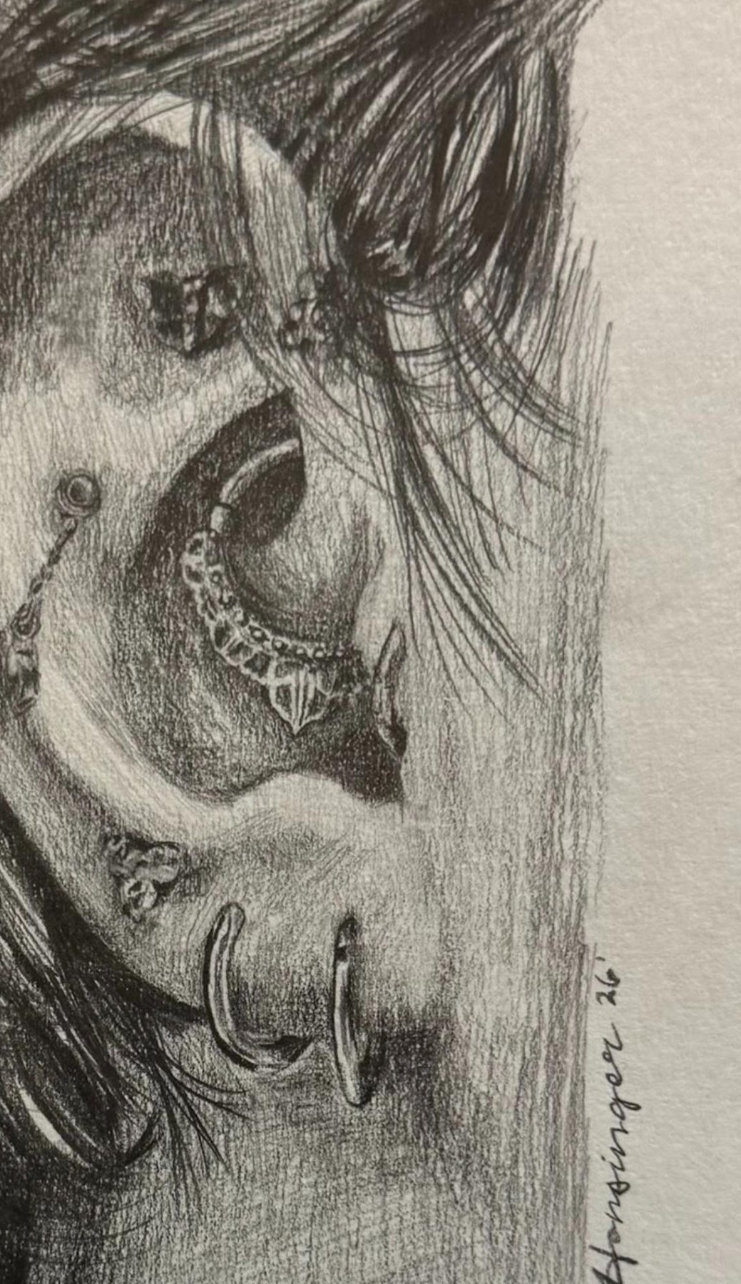 Ear Sketch graphite drawing by Kiley Honsinger